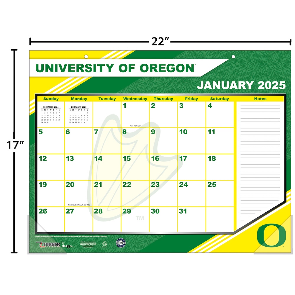 Oregon Ducks 2025 NCAA 22 X 17 Desk Calendar