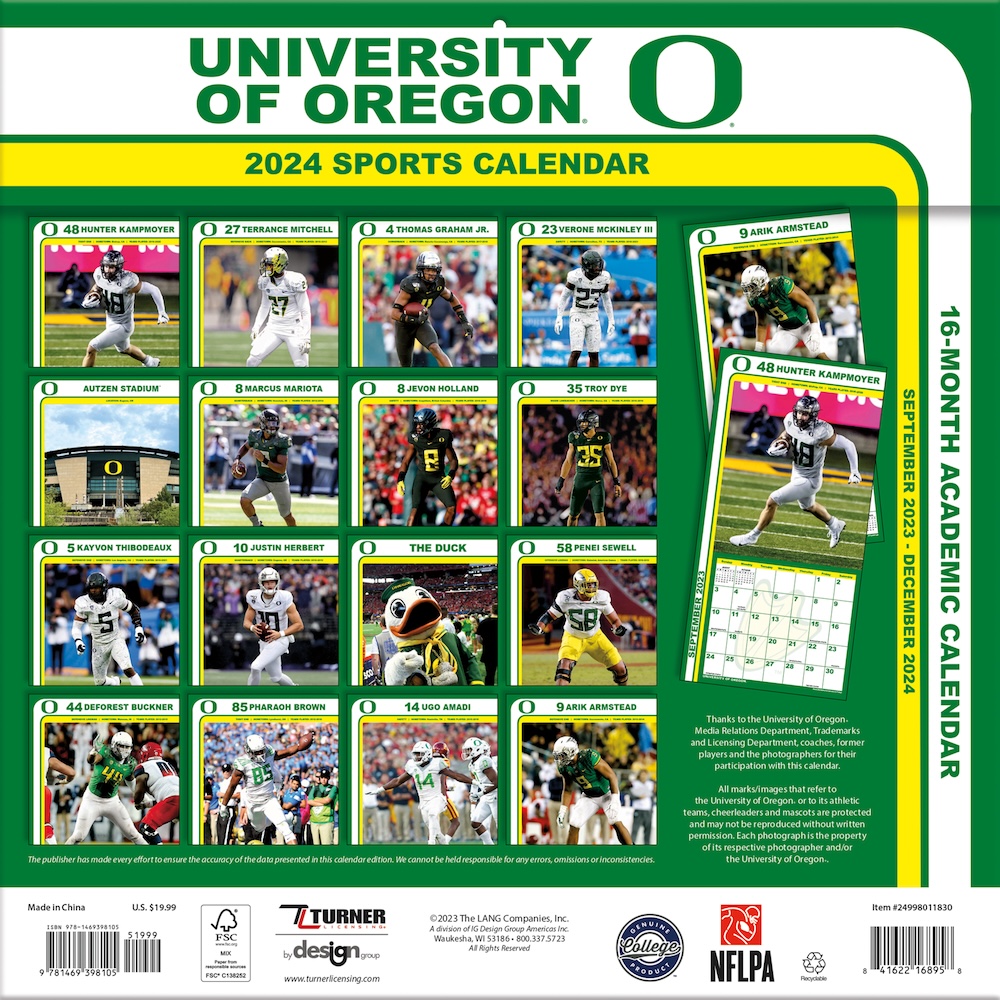 Oregon Ducks 2025 NCAA Team Wall Calendar