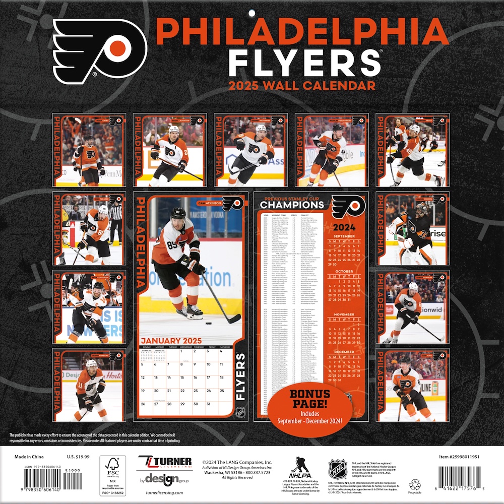 Philadelphia Flyers 2025 NHL Team Wall Calendar