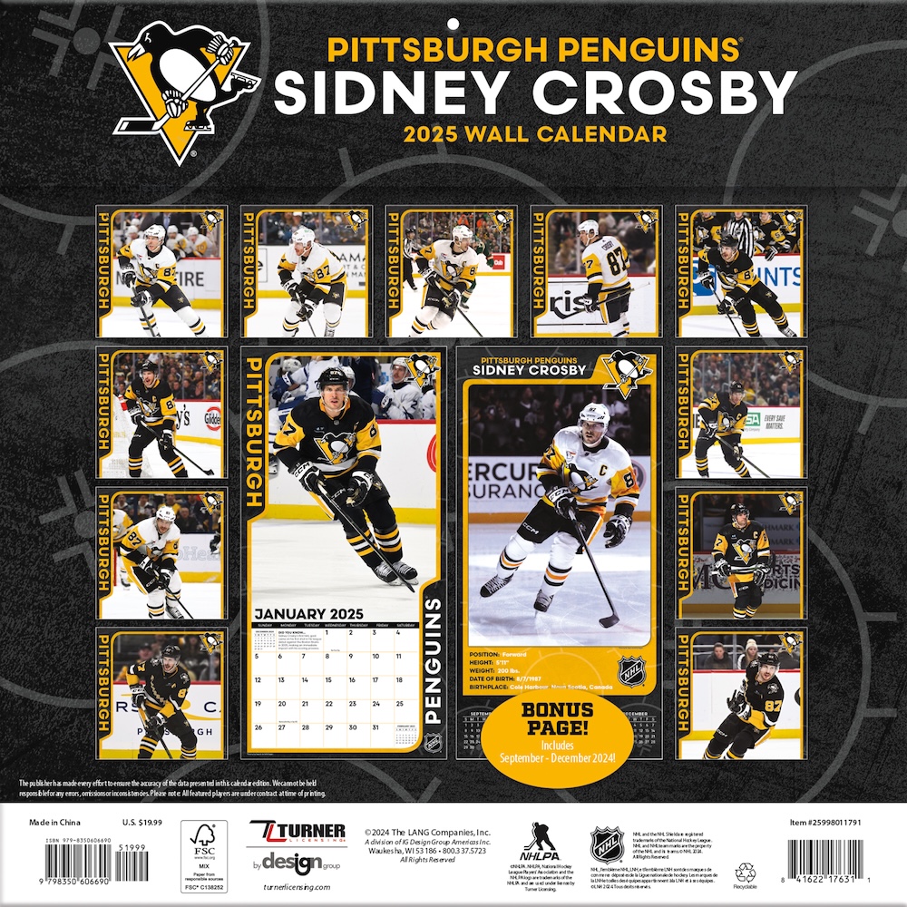 Pittsburgh Penguins Sidney Crosby 2025 NHL Wall Calendar