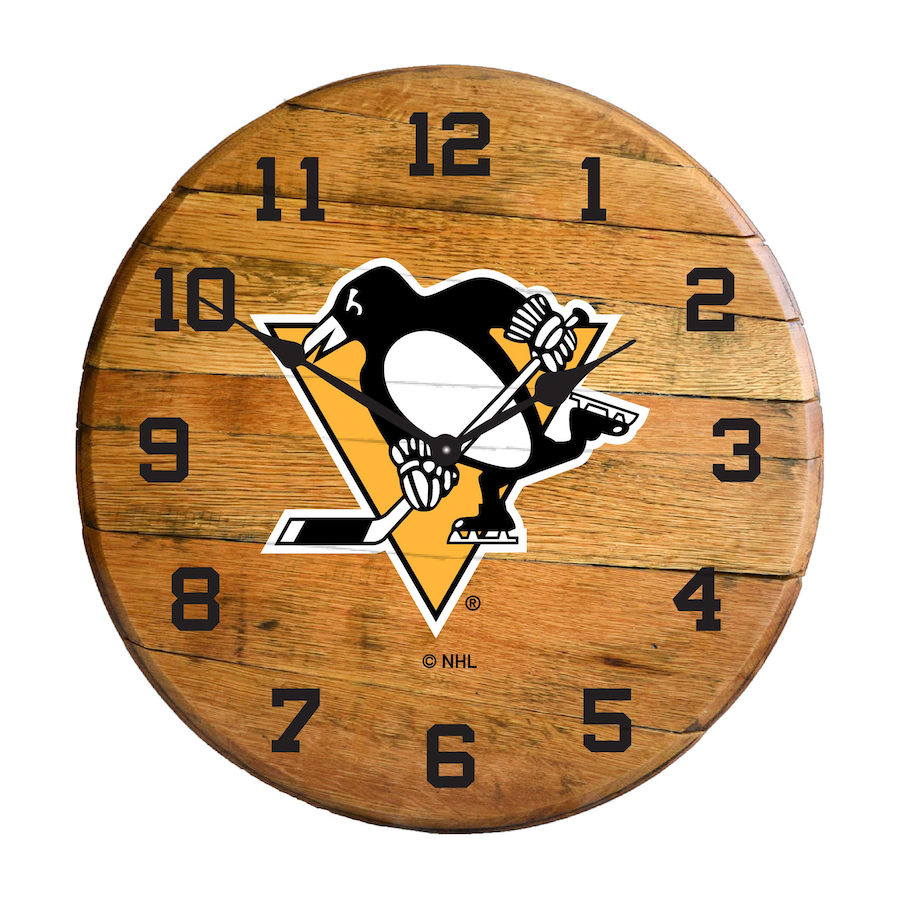 Pittsburgh Penguins Oak Barrel Clock