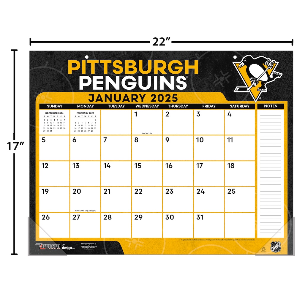 Pittsburgh Penguins 2025 NHL 22 X 17 Desk Calendar