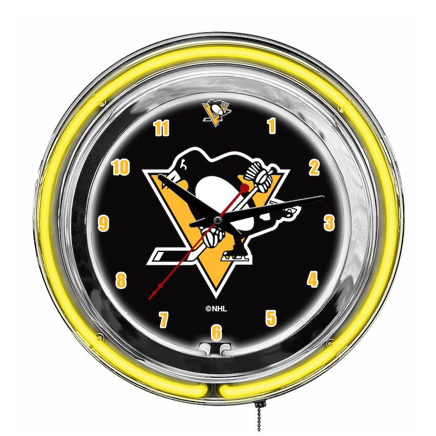 Pittsburgh Penguins Chrome NEON Clock 14 inch