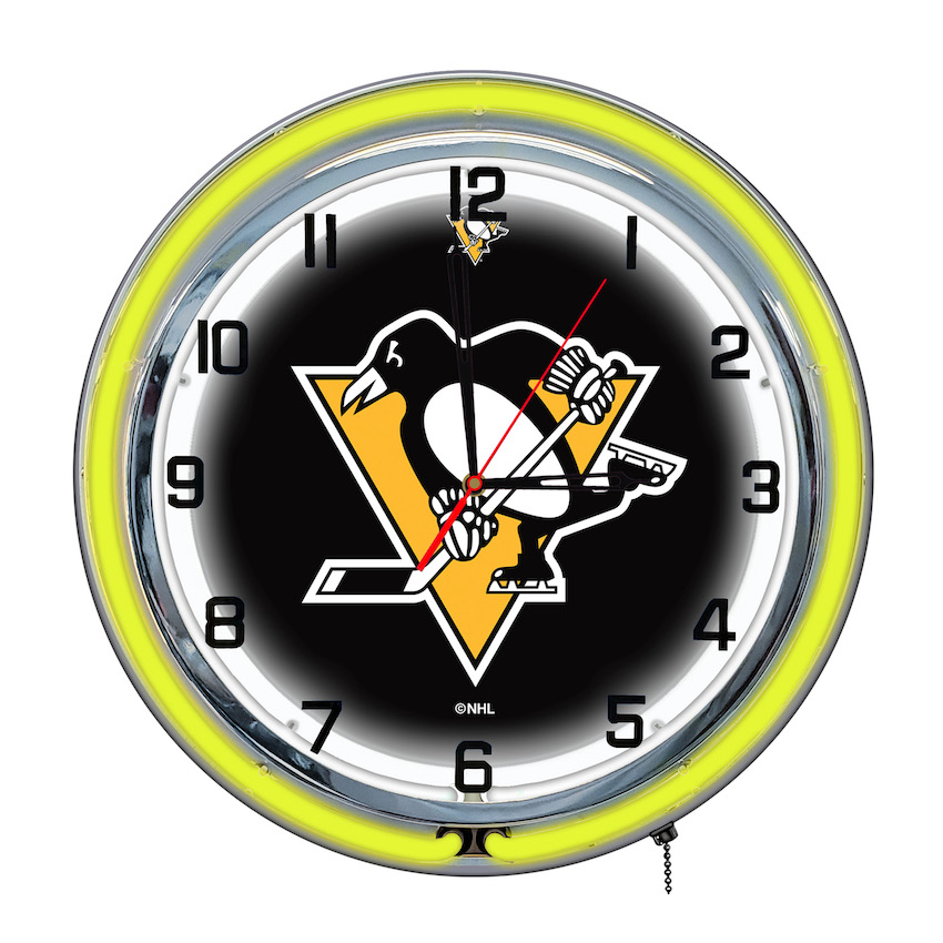 Pittsburgh Penguins Chrome NEON Clock 18 inch