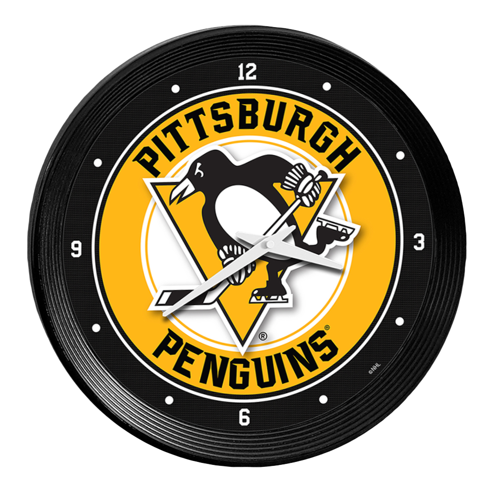 Pittsburgh Penguins Ribbed Frame Wall Clock