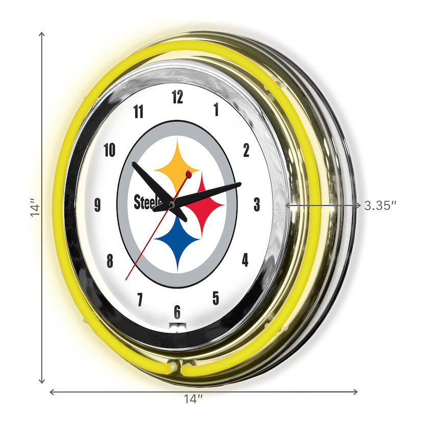 Pittsburgh Steelers Chrome NEON Clock 14 inch