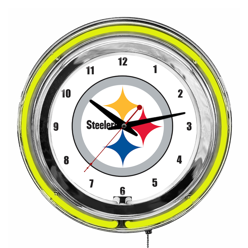 Pittsburgh Steelers Chrome NEON Clock 14 inch