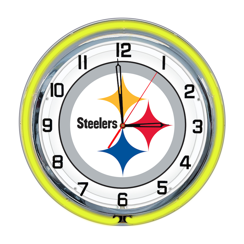 Pittsburgh Steelers Chrome NEON Clock 18 inch