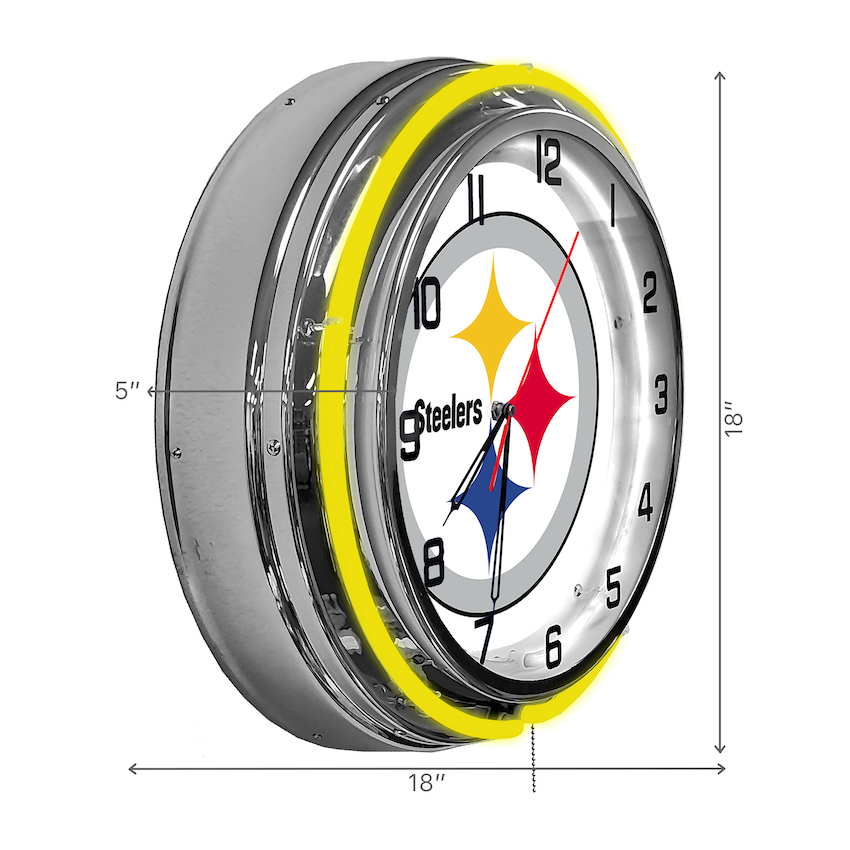 Pittsburgh Steelers Chrome NEON Clock 18 inch