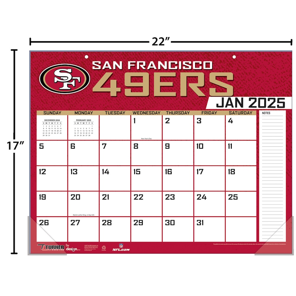 San Francisco 49ers 2025 NFL 22 X 17 Desk Calendar