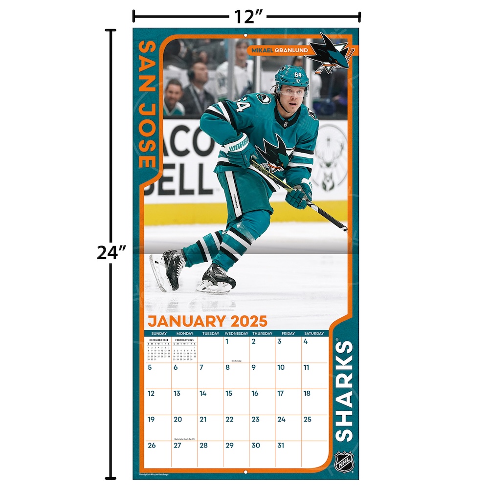 San Jose Sharks 2025 NHL Team Wall Calendar