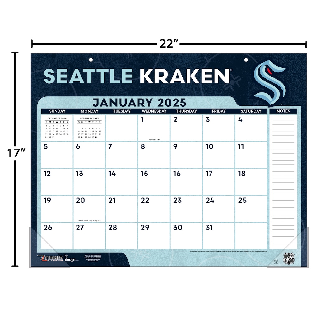 Seattle Kraken 2025 NHL 22 X 17 Desk Calendar