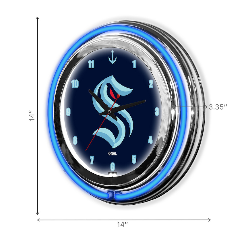 Seattle Kraken Chrome NEON Clock 14 inch