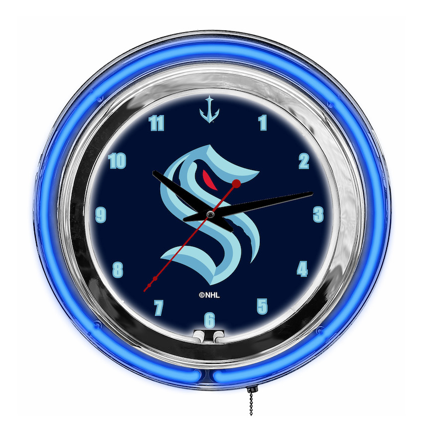 Seattle Kraken Chrome NEON Clock 14 inch