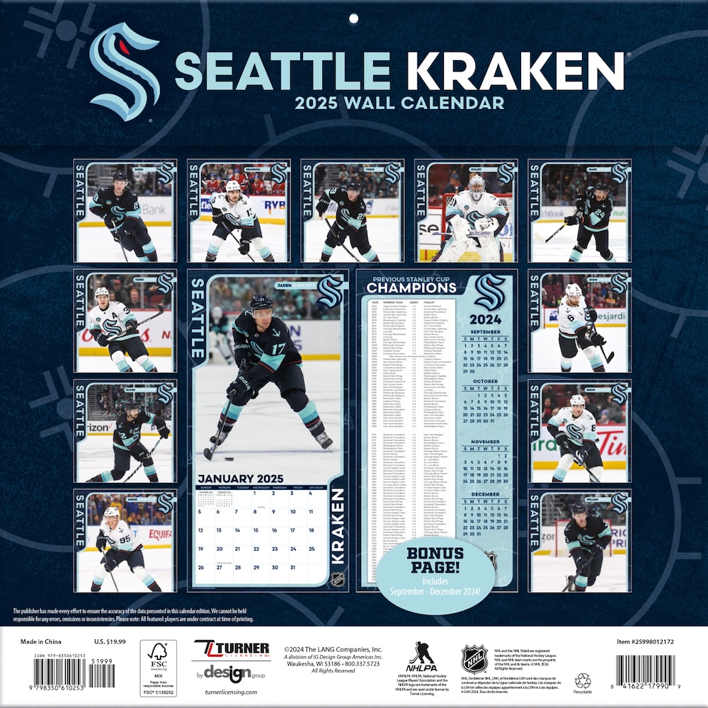 Seattle Kraken 2025 NHL Team Wall Calendar