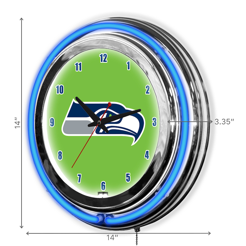 Seattle Seahawks Chrome NEON Clock 14 inch