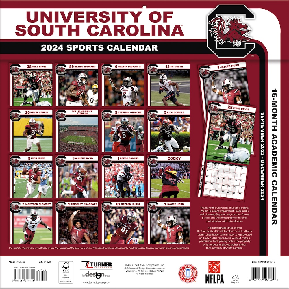 South Carolina Gamecocks 2025 NCAA Team Wall Calendar