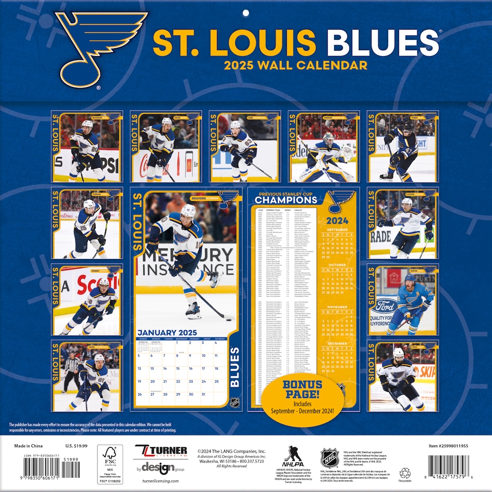 St. Louis Blues 2025 NHL Team Wall Calendar