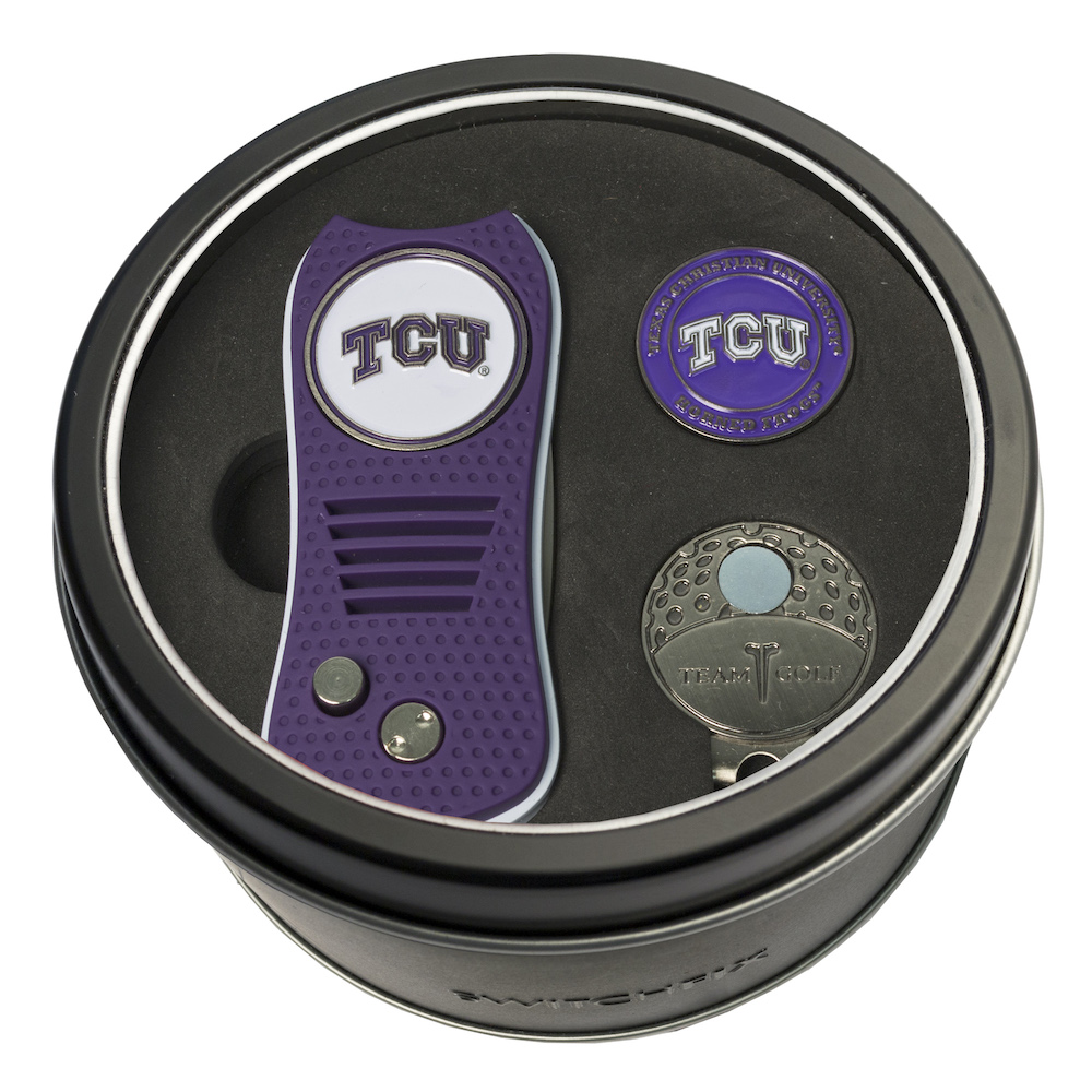 TCU Horned Frogs Switchblade Divot Tool Cap Clip and Ball Marker Gift Pack