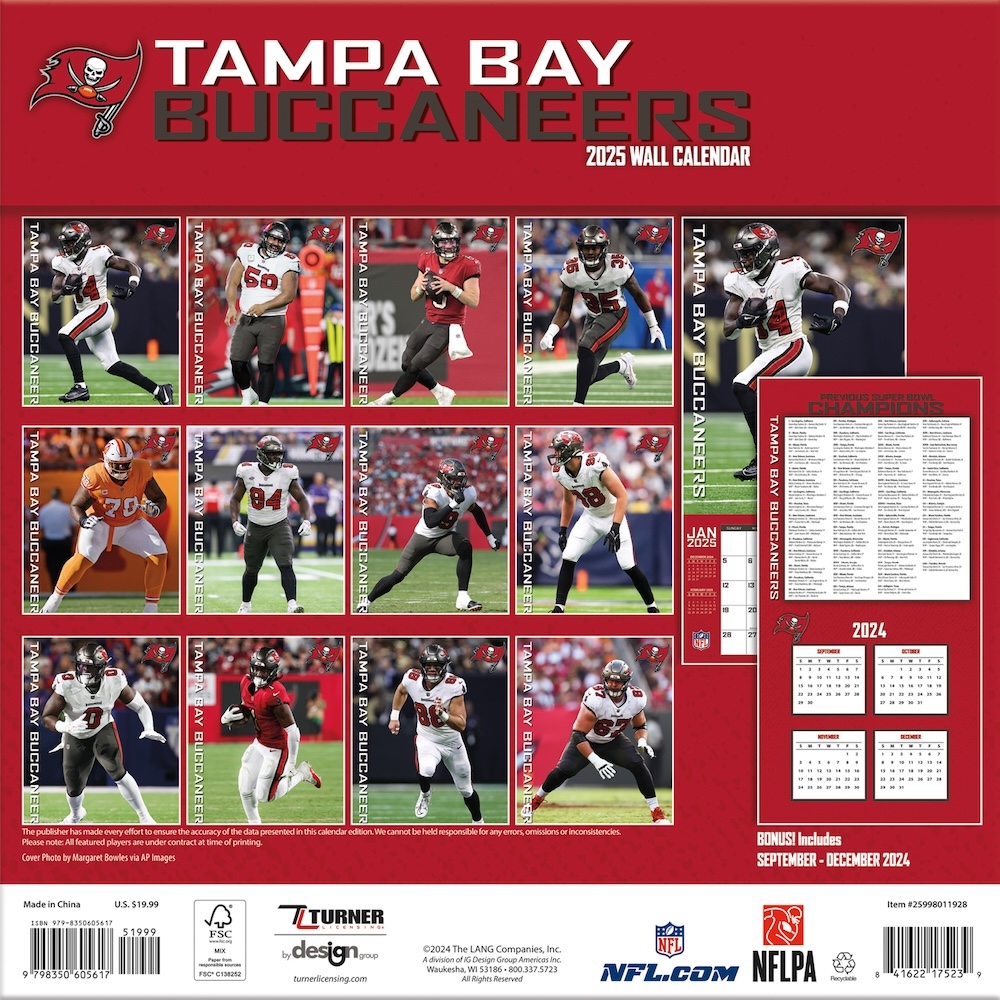 Tampa Bay Buccaneers 2025 NFL Team Wall Calendar