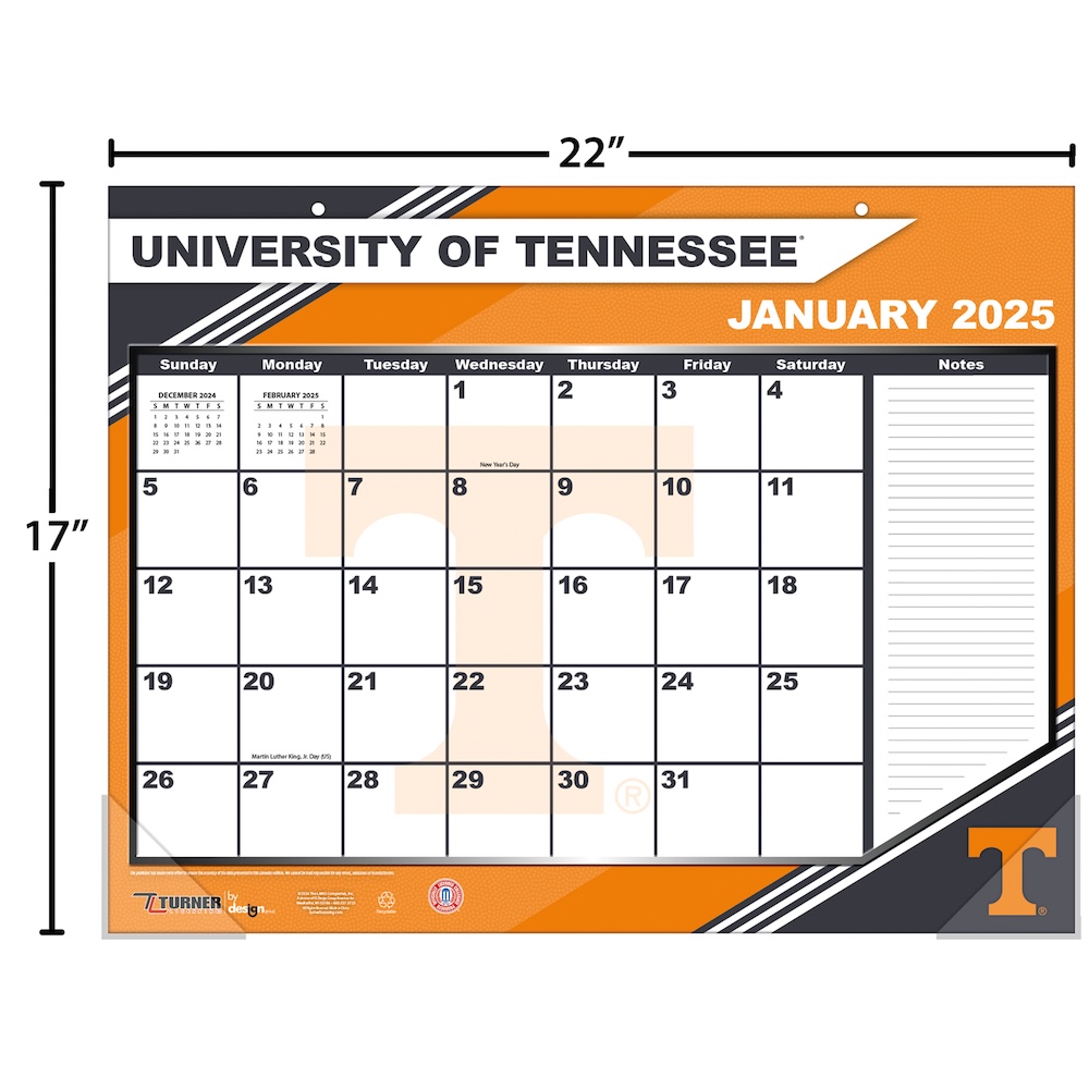 Tennessee Volunteers 2025 NCAA 22 X 17 Desk Calendar