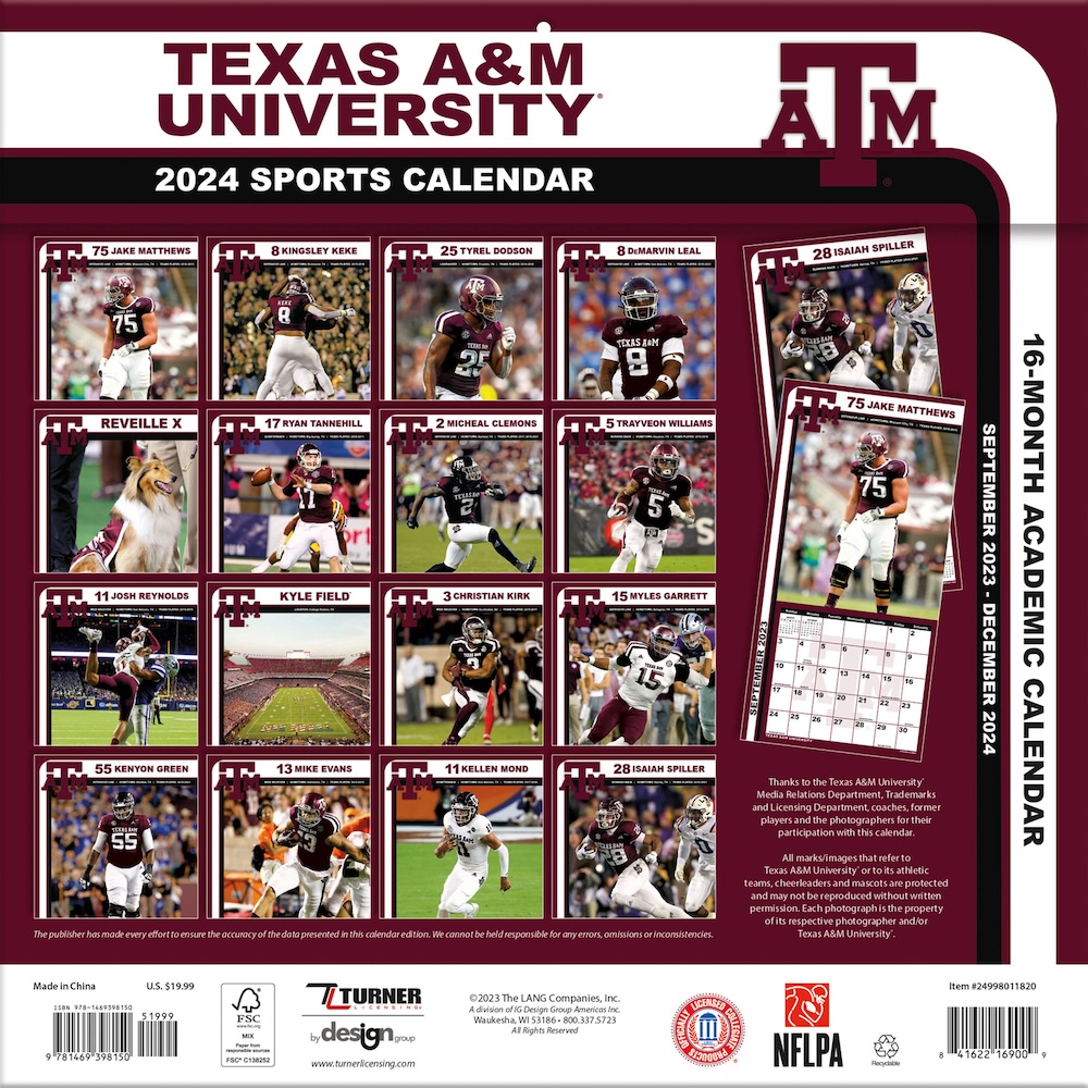 Texas A&M Aggies 2025 NCAA Team Wall Calendar