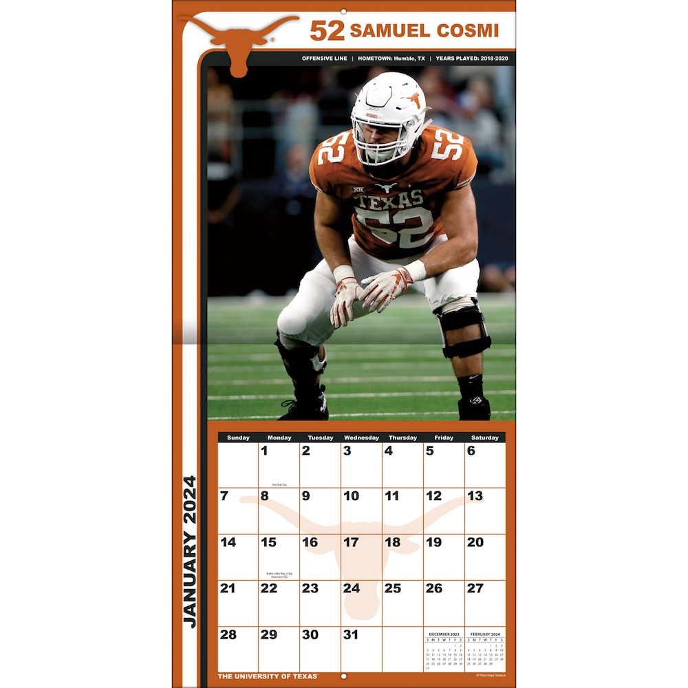 Texas Longhorns 2025 NCAA Team Wall Calendar