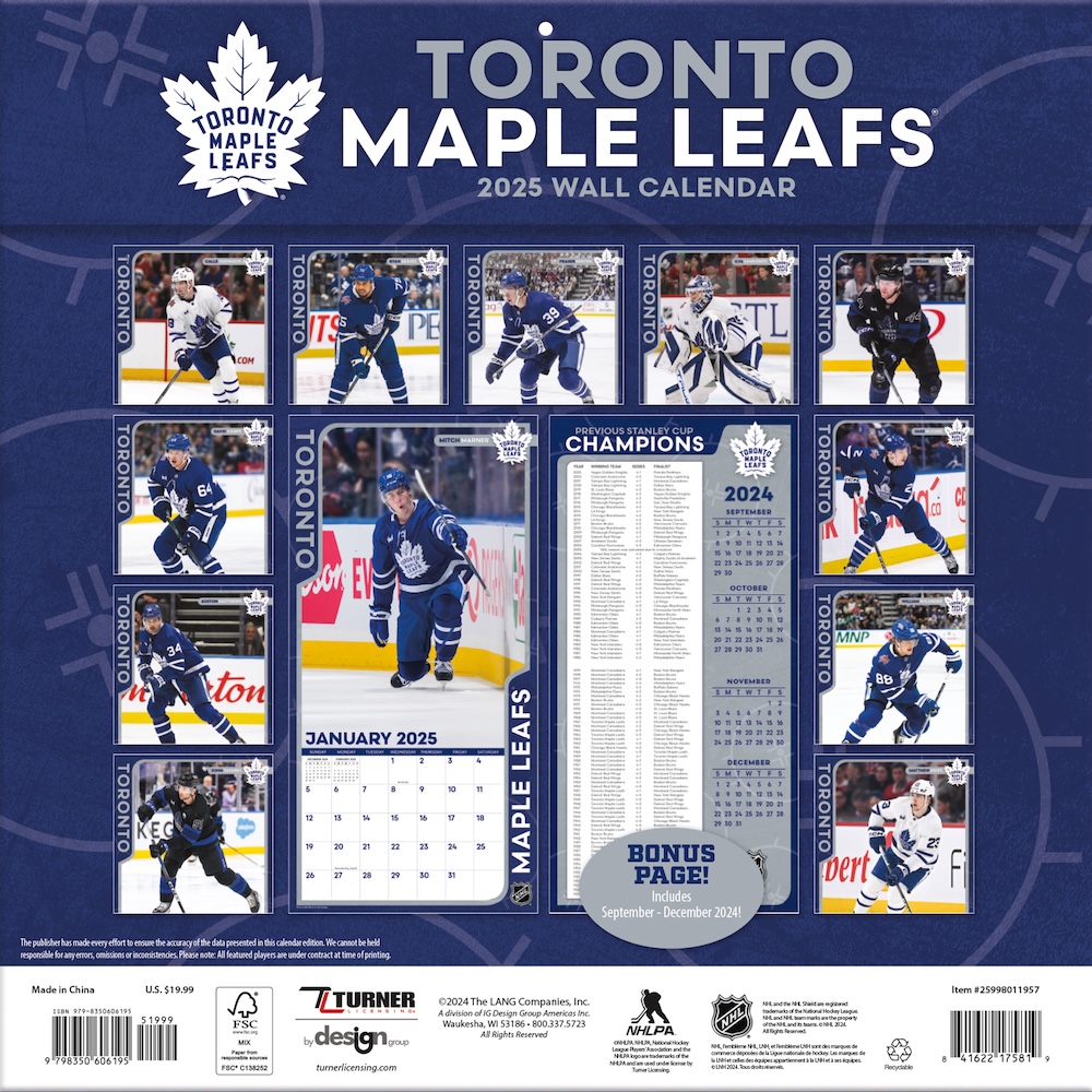 Toronto Maple Leafs 2025 NHL Mini Wall Calendar