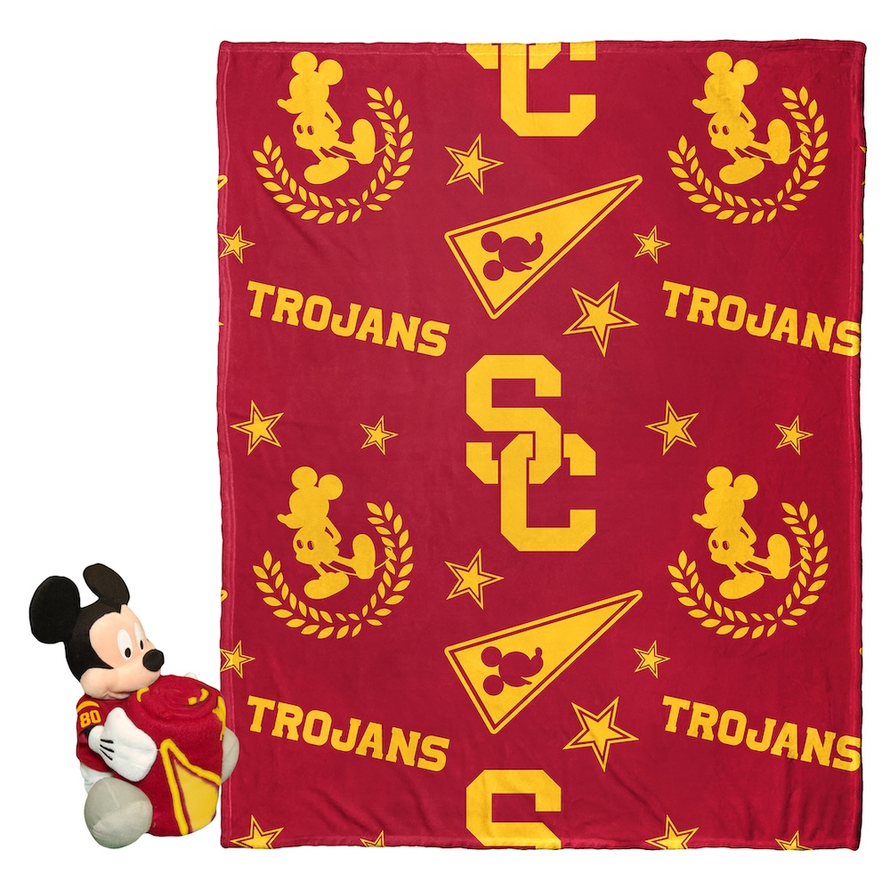 USC Trojans Disney Mickey Mouse Hugger and Silk Blanket Set