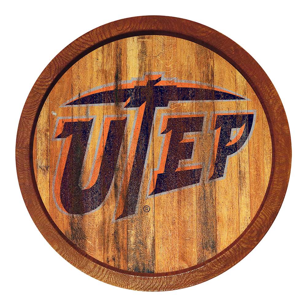 UTEP Miners Weathered FAUX Barrel Top Sign