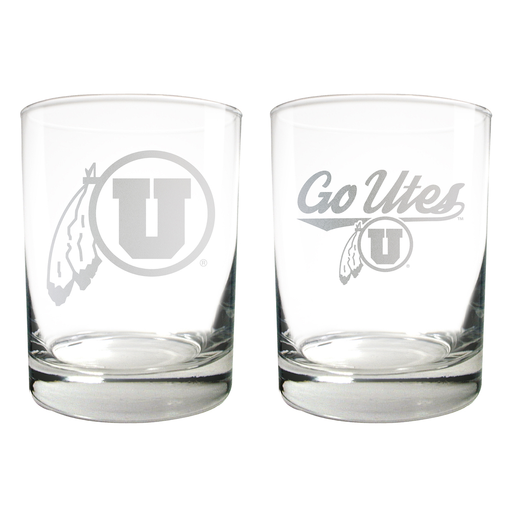 Utah Utes 2pc Rocks Glass Set