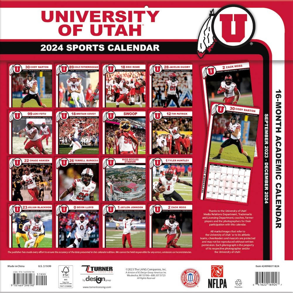 Utah Utes 2022 Wall Calendar - Buy At Khc Sports