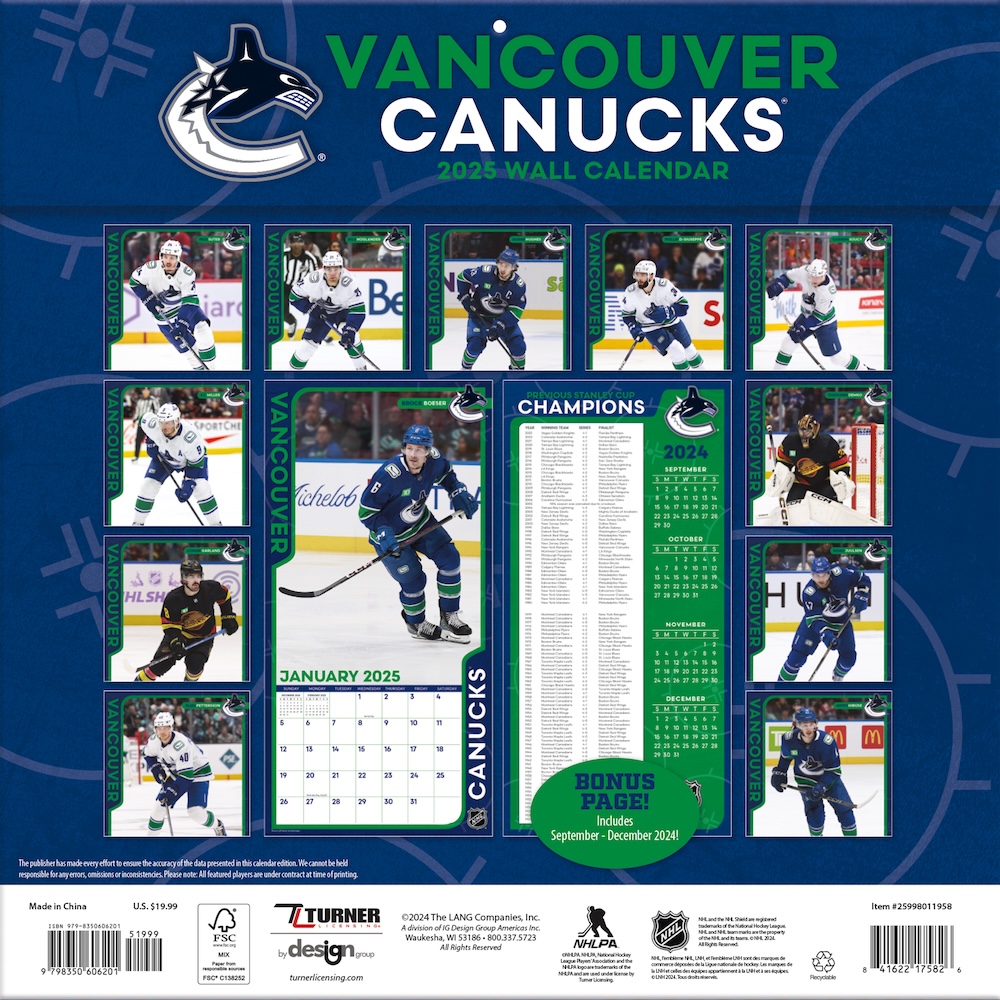 Vancouver Canucks 2025 NHL Team Wall Calendar