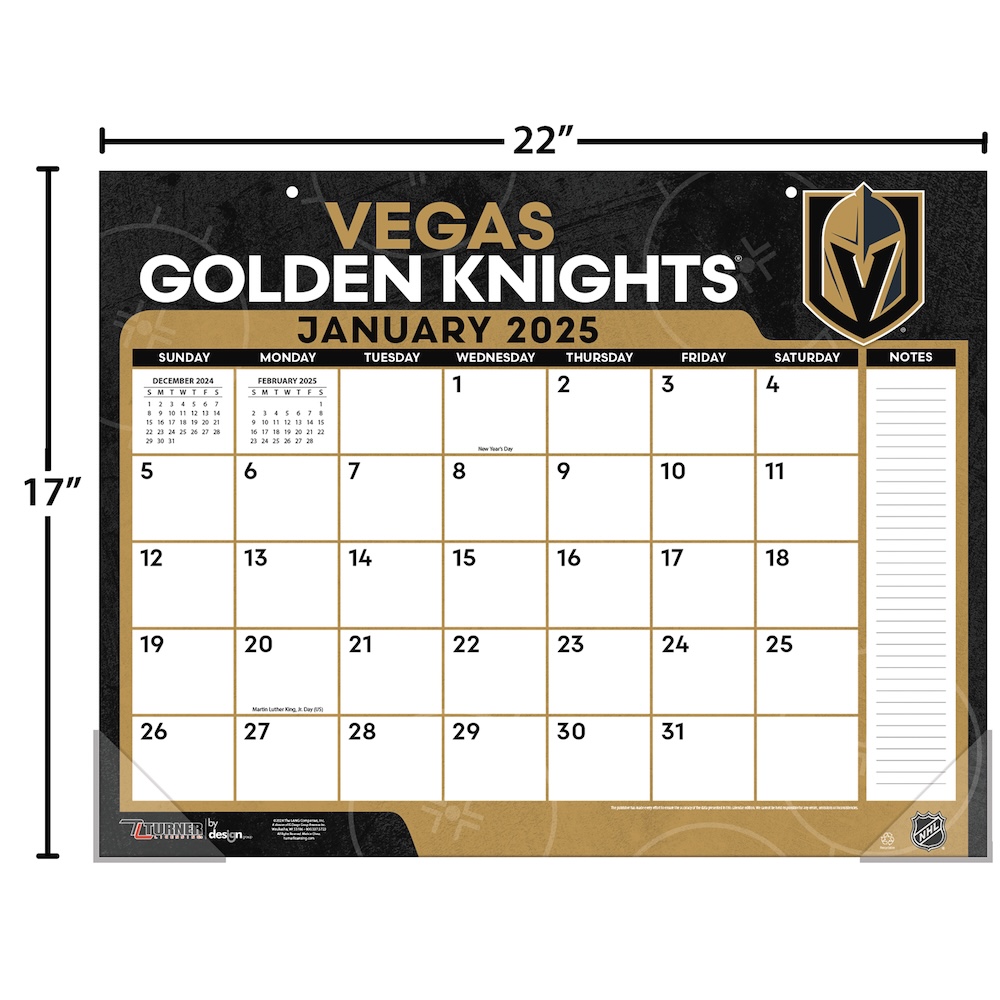 Vegas Golden Knights 2025 NHL 22 X 17 Desk Calendar