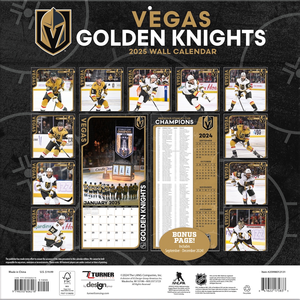 Vegas Golden Knights 2025 NHL Mini Wall Calendar