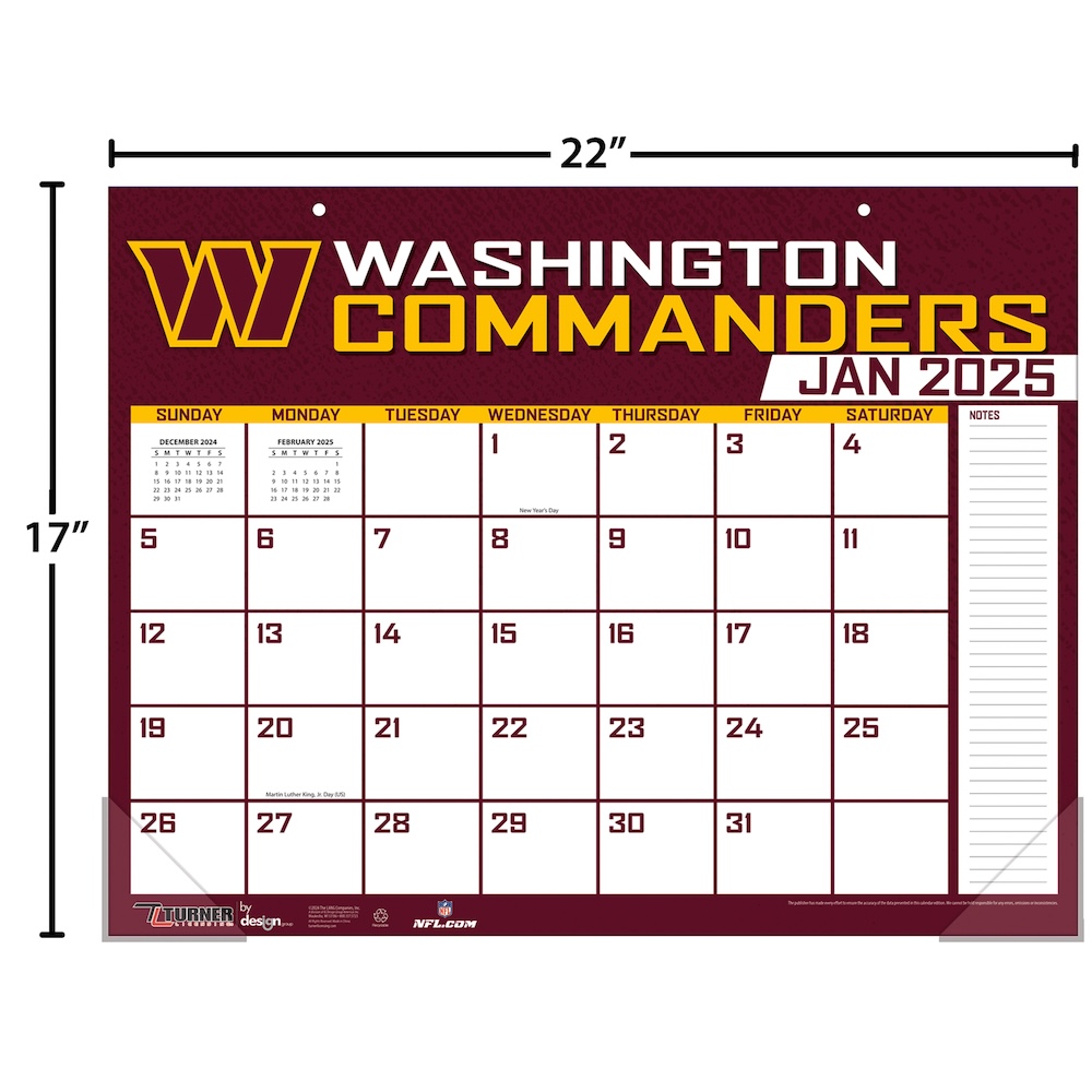 Washington Commanders 2025 NFL 22 X 17 Desk Calendar