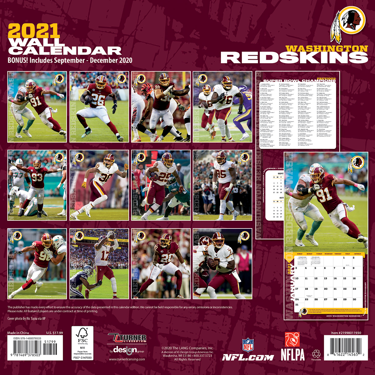 Washington Commanders 2023 NFL Team Wall Calendar - Buy at KHC Sports