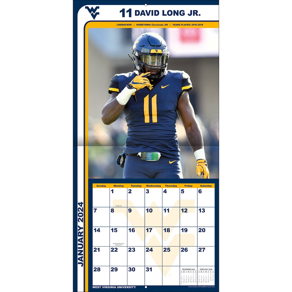 West Virginia Mountaineers 2025 NCAA Team Wall Calendar