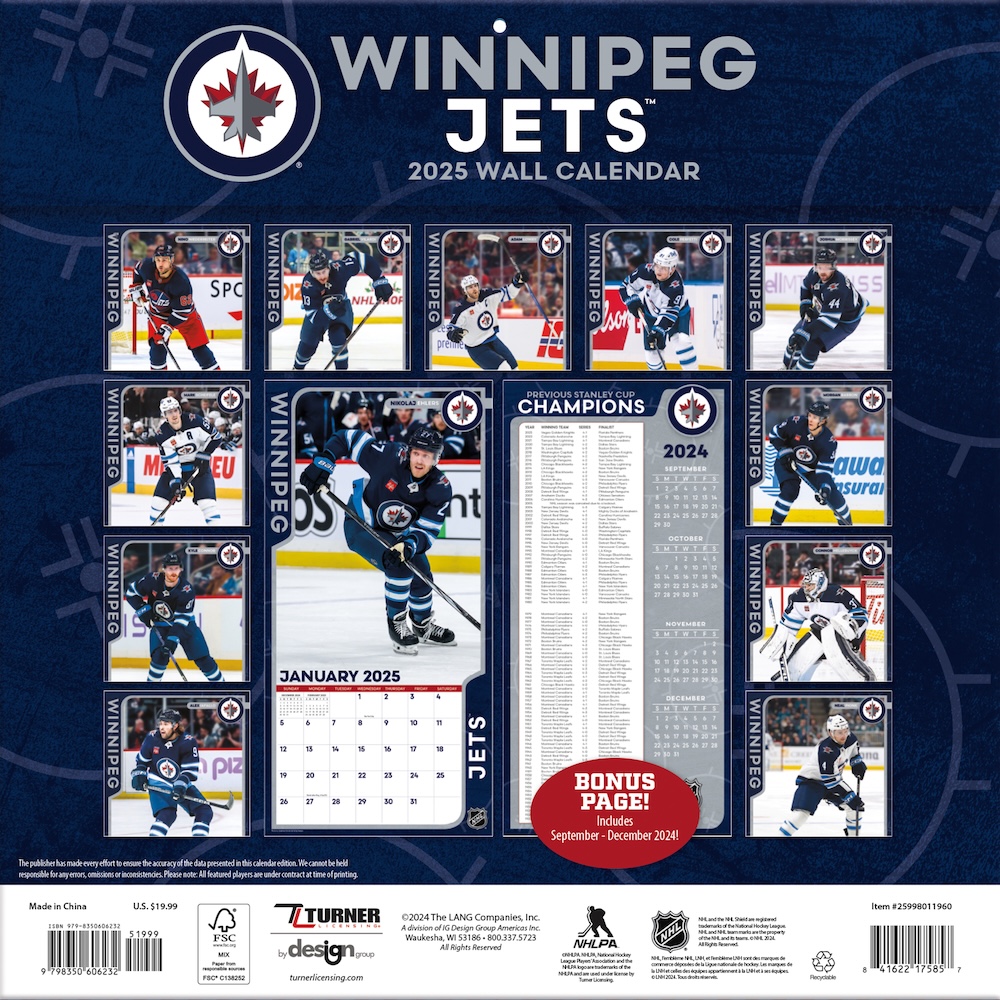 Winnipeg Jets 2025 NHL Team Wall Calendar