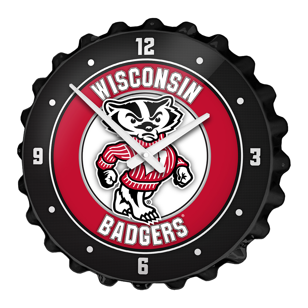 Wisconsin Badgers MASCOT Bottle Cap Wall Clock