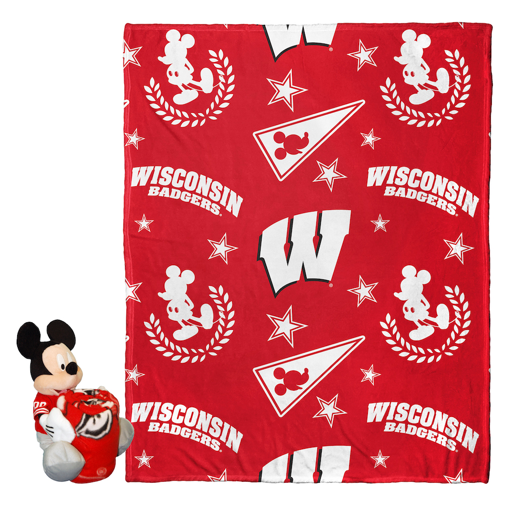 Wisconsin Badgers Disney Mickey Mouse Hugger and Silk Blanket Set