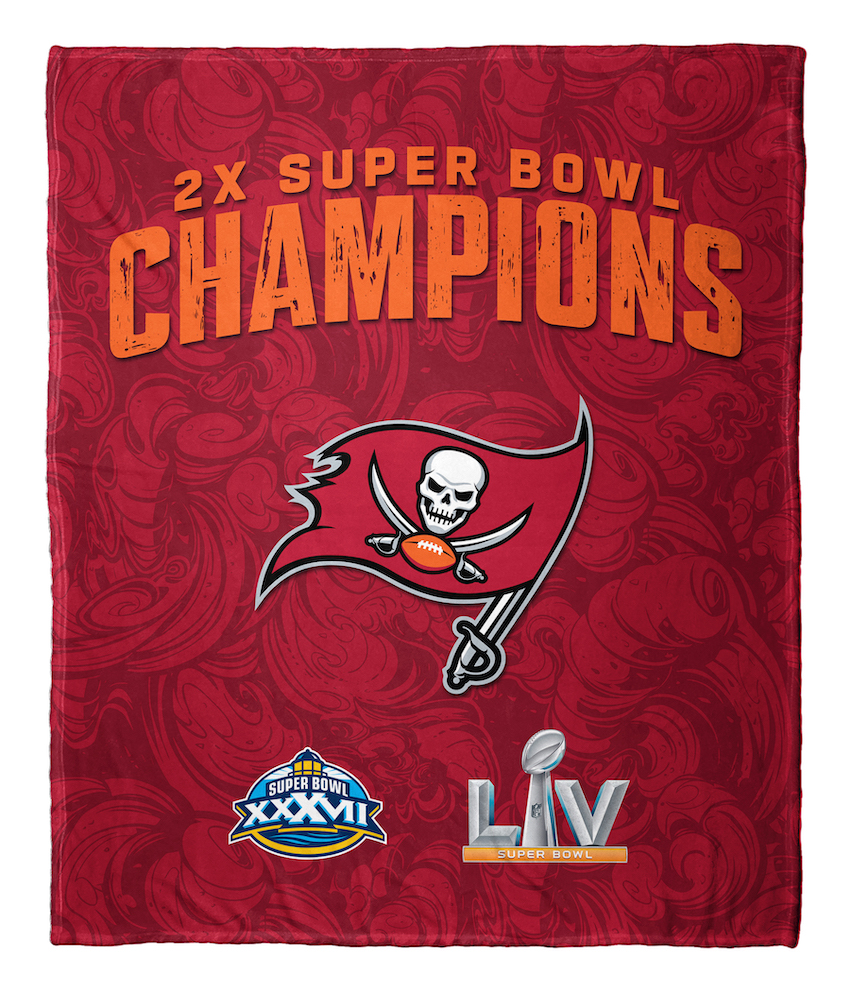 Tampa Bay Buccaneers 2 TIME Super Bowl Champions Silk Touch Throw Blanket 50 x 60