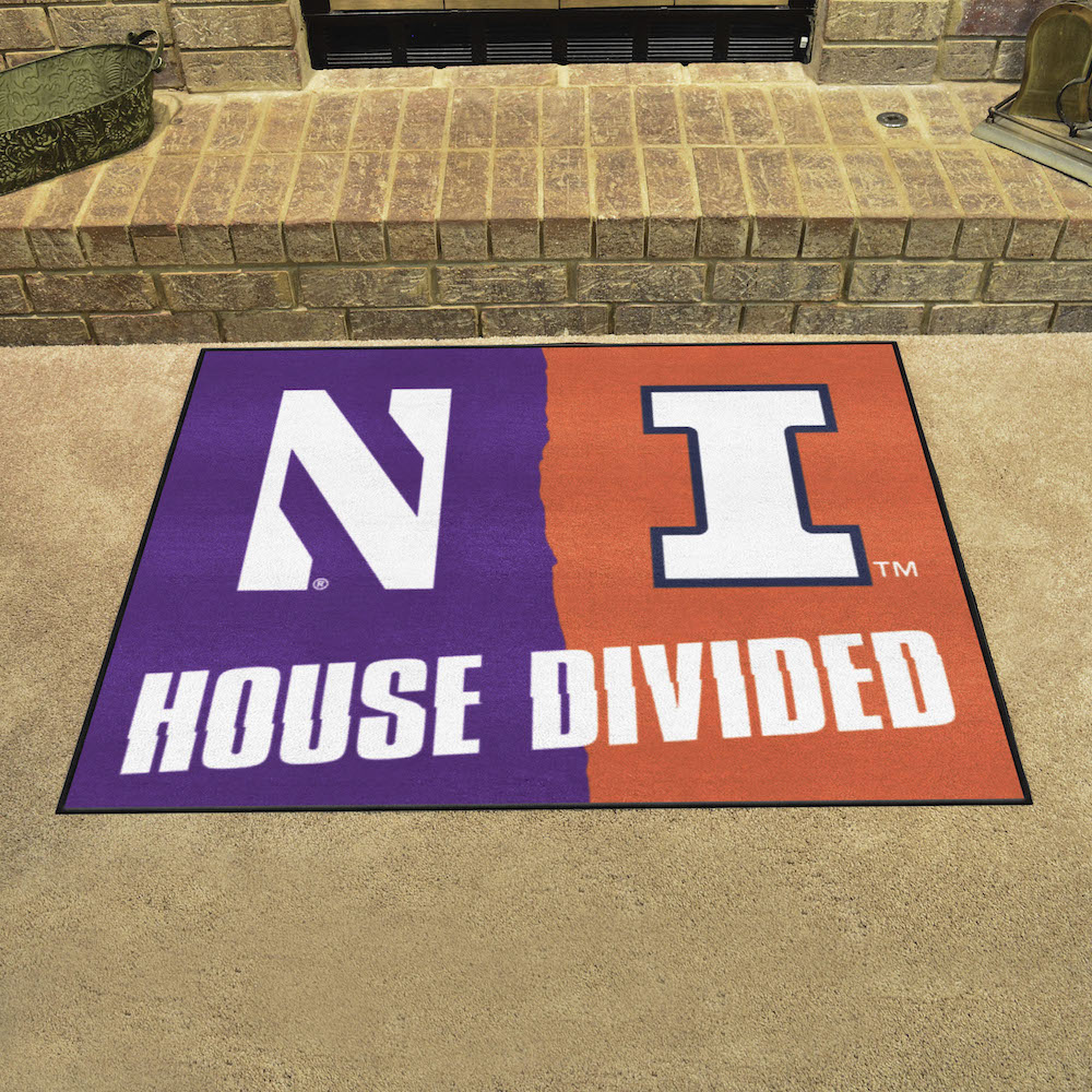NCAA House Divided Rivalry Rug Northwestern Wildcats - Illinois Fighting Illini